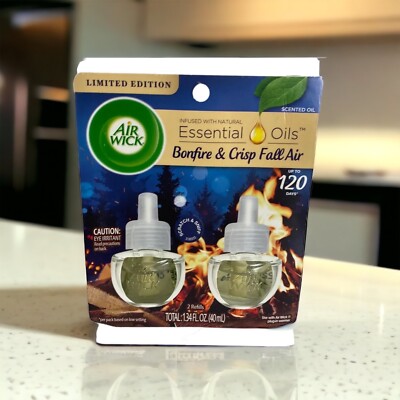 Air Wick Essential Oils Refill, Bonfire and & Crisp Fall Air, Pack of 2 NEW