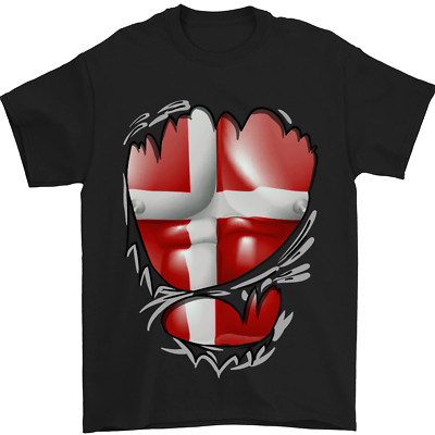 Gym Danish Flag Ripped Muscles Denmark Herren T-Shirt 100% Baumwolle