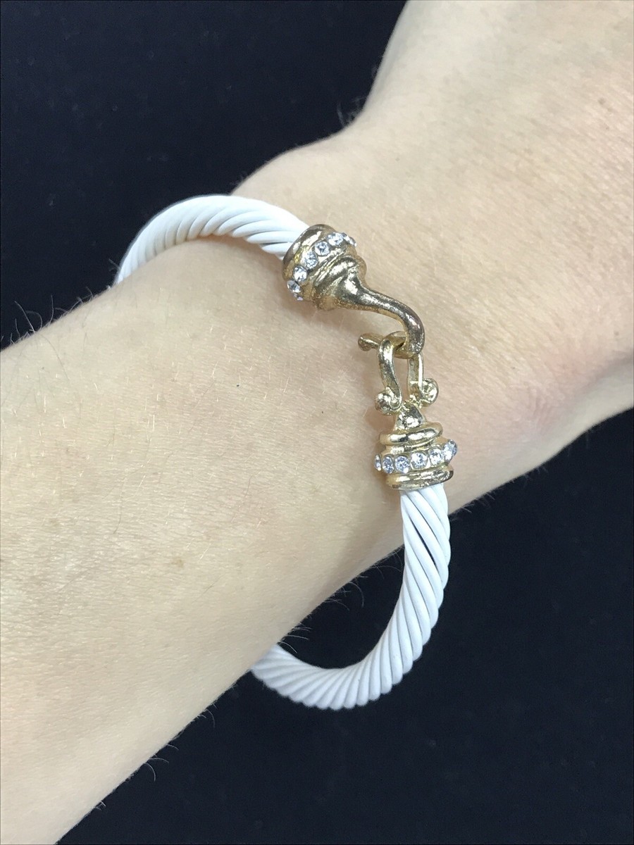 Twisted Metal Bangle Bracelet Antiqued Gold Tone Hook Rhinestone