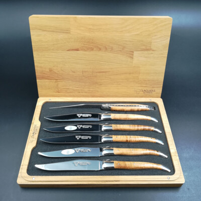 Steakmesser Set 6-tlg. - Edelstahl poliert, Ahorn versiegelt, Laguiole en Aubrac