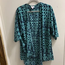 LuLaRoe Vest 3/4 Sleeves Blue/Green Medium Pit To Pit 28” Length 28” 