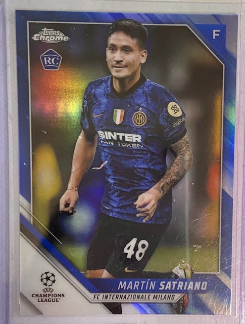 2021-22 Topps Chrome UEFA /150 Blue Refractor /25 Martin Satriano RC #90 Milano