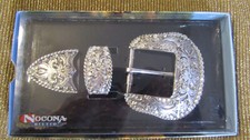 Vintage , Three-Piece NOCONA Belt Co. Belt Buckle Set , Silver Brand New