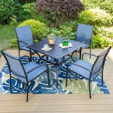5 Piece Outdoor Dining Set Patio Table Chairs Set Square Table w/ Umbrella Hole