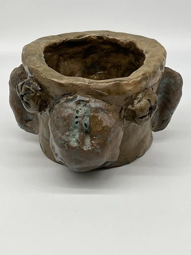 Vintage Art Pottery Ugly Face Mug Cup Signed Heavy Folk Art Custom