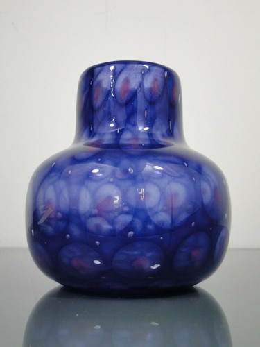 Glasfachschule Zwiesel Vase Glas Pfauenaugendekor um1985 modern Höhe: ca.13,5 cm - Picture 6 of 9