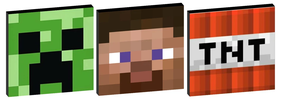 set b PIXELS minecraft  SET OF 3 CANVAS PICTURES - 5 sizes to choose from