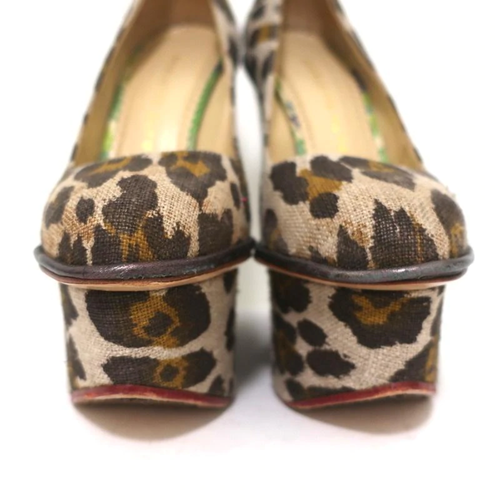 Charlotte Olympia Carmen Platform Wedge Pumps Leopard Print Canvas Size 36 - Picture 5 of 11