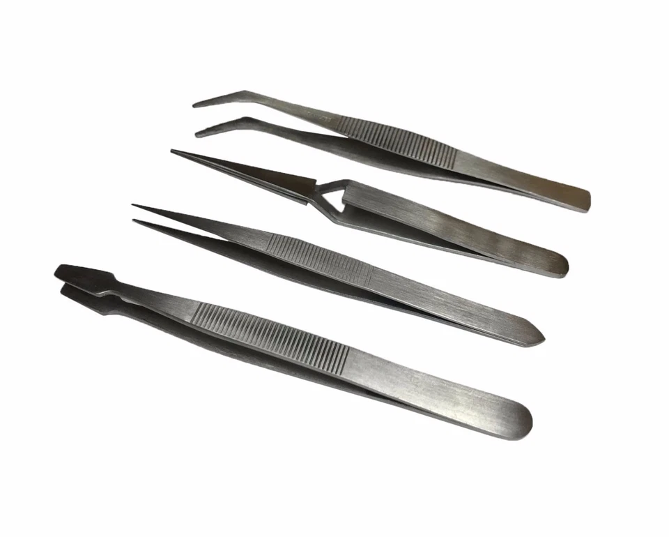 4PC TWEEZER SET STAINLESS STEEL FOR JEWELLERY WATCH & CLOCK MAKING FROM RDGTOOLS