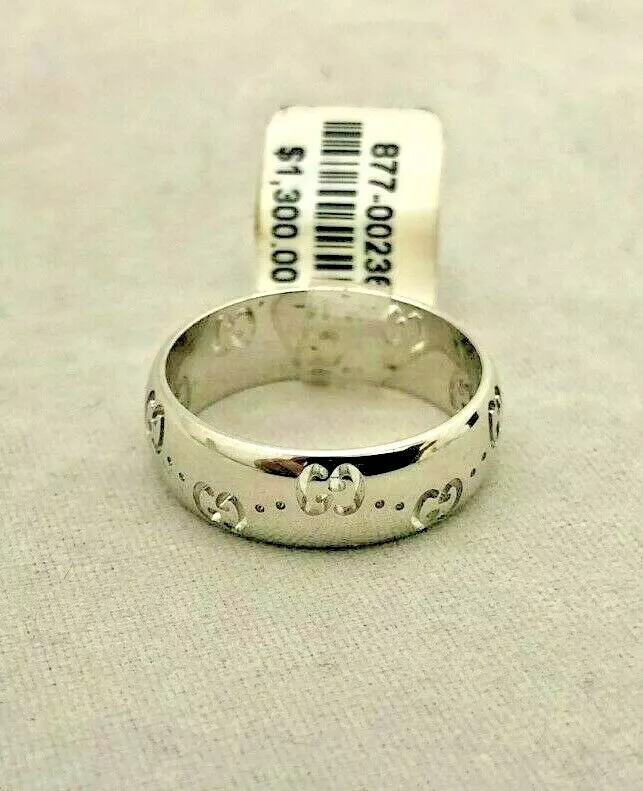 Bague de mariage véritable icône de designer GUCCI or blanc 18 carats 6 mm taille 6,5