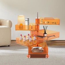 360° Rotating Nightstand Storage Cabinet Side Table W/ 5 Drawers 4 wheels Orange