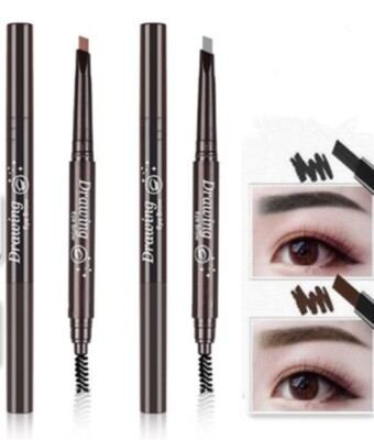 2 Waterproof Retractable Eyebrow Pencil w Brush Slant Tip Double End Brow Makeup