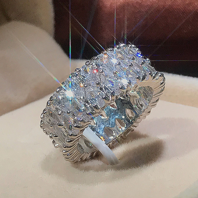 Elegant Female 925 Sterling Big Water Drop Zircon Stone Finger Promise Ring