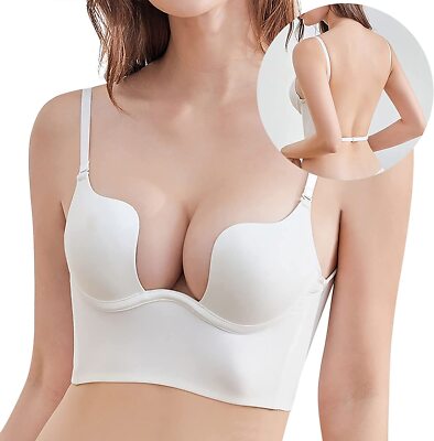 Women Low Back Bra Deep U Plunge Backless Bra Multiway Convertible Low Cut Open