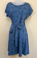 Toad & Co Cue Cafe Dress Womens Medium Blue Faux Wrap Floral Short Sleeve Casual