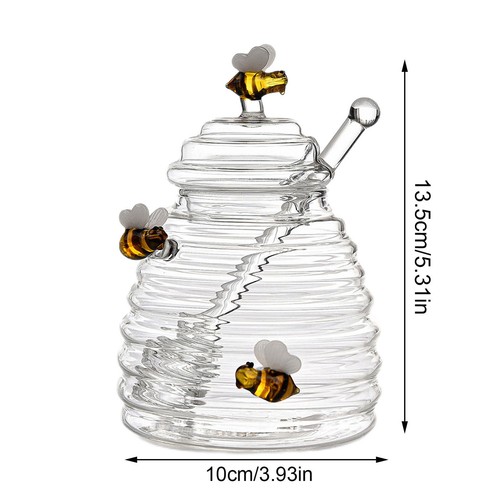 Honey Jar Glass Honey Dispenser Glass Honey Jar With Dipper Lid Kitchen - Picture 11 of 11