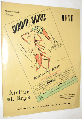 VTG 1940s-50s ST REGIS, LOUISIANA MENU! SHRIMP IN SHORTS! FRENCH-CREOLE CUISINE!