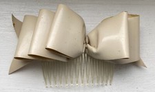 Vintage 1960-1970s Beige Paten Leather Hair Bow Clip 4.5 " long