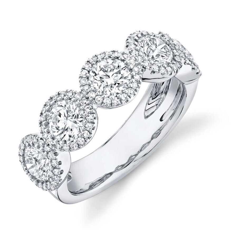 Diamond Engagement Anniversary Ring 14K White Gold Wedding Band 5 Stone 2.28CTW