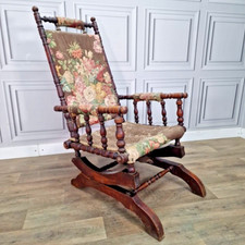 Antique American Rocking Chair Edwardian Sprung Decorative Turned Wooden Seat