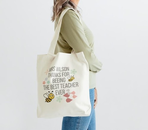 Personalised Tote Bag Teacher Thank You Gift Bees Design Tote Bag Best Teacher - Picture 2 of 2