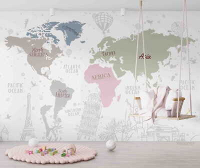 3D City Architecture World Map Self-adhesive Removable Wallpaper Murals