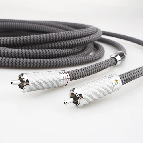 Pair Audiophile HiFi OCC Silver Plated Cable Carbon Fiber RCA Interconnect Cable - Picture 3 of 6