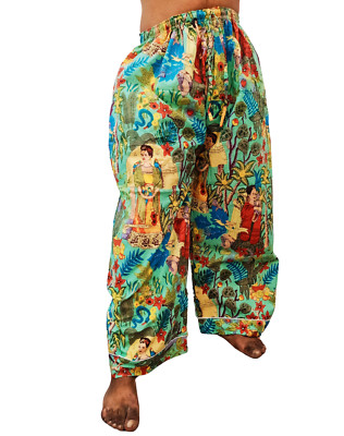 Indian Green Frida Kahlo Palazzo Woman Clothing Trousers Wide Leg Pant Casual AU