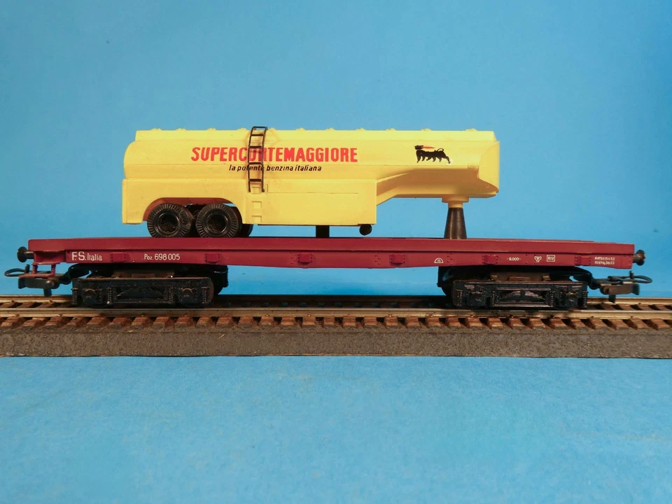 RIVAROSSI HO C Poz/AB FLAT CAR w SUPERCORTEMAGGIORE SEMI TRAILER - FS AGIP-1959 - Image 3 of 4