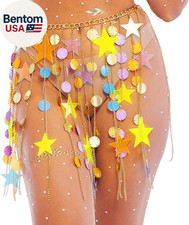 Gold Belly Dance Skirt Dot Sequins Fringe Chain Skirts Rave Waist Accessory for