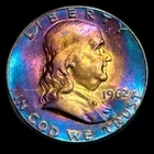 Franklin Half Dollar 1962 Uncirculated 90% Silver Monster Rainbow Toning
