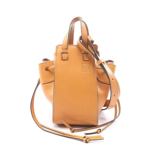 LOEWE Hammock Mini 2Way Drawstring Bag Brown Leather Shoulder Auth