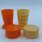 2- Vintage Plastic Collapsible Travel Cup Set Camping World Famous Hong Kong