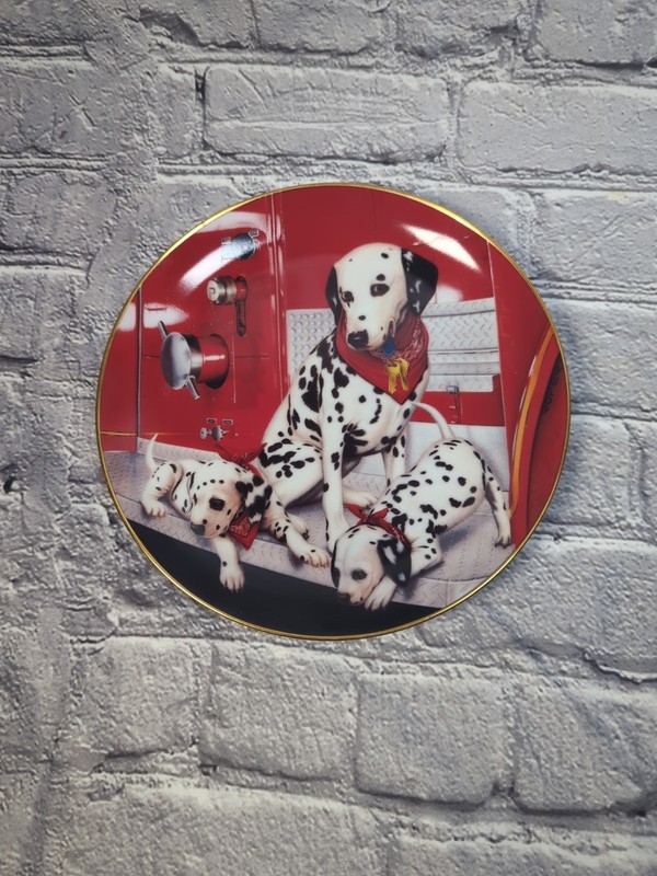The Danbury Mint 1992 Fire Capers Three-Dog Alarm Dalmatians Plate B7814