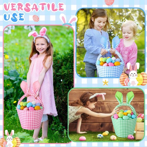 3 Pcs Easter Bunny Basket Personalized Egg Hunt Basket Bags with Rabbit Ears ... - Picture 4 of 7