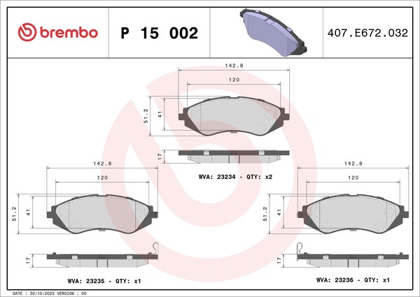 Bremsbelagsatz Scheibenbremse Prime Brembo P 15 002 FüR Chevrolet Daewoo Nubira-image