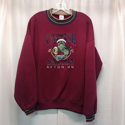 Vtg Catfish Saloon Afton MN Sweatshirt Maroon Mens XL Jerzees Super Sweats USA