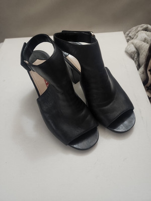 Prada Ankle Strap Sandals Linea Rossa Napa Cutout-Heel Black 36 Size 6 Heels