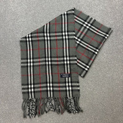 Burberry London Schal 56x11 cm Grau 100% Lammwolle Nova Check England Made
