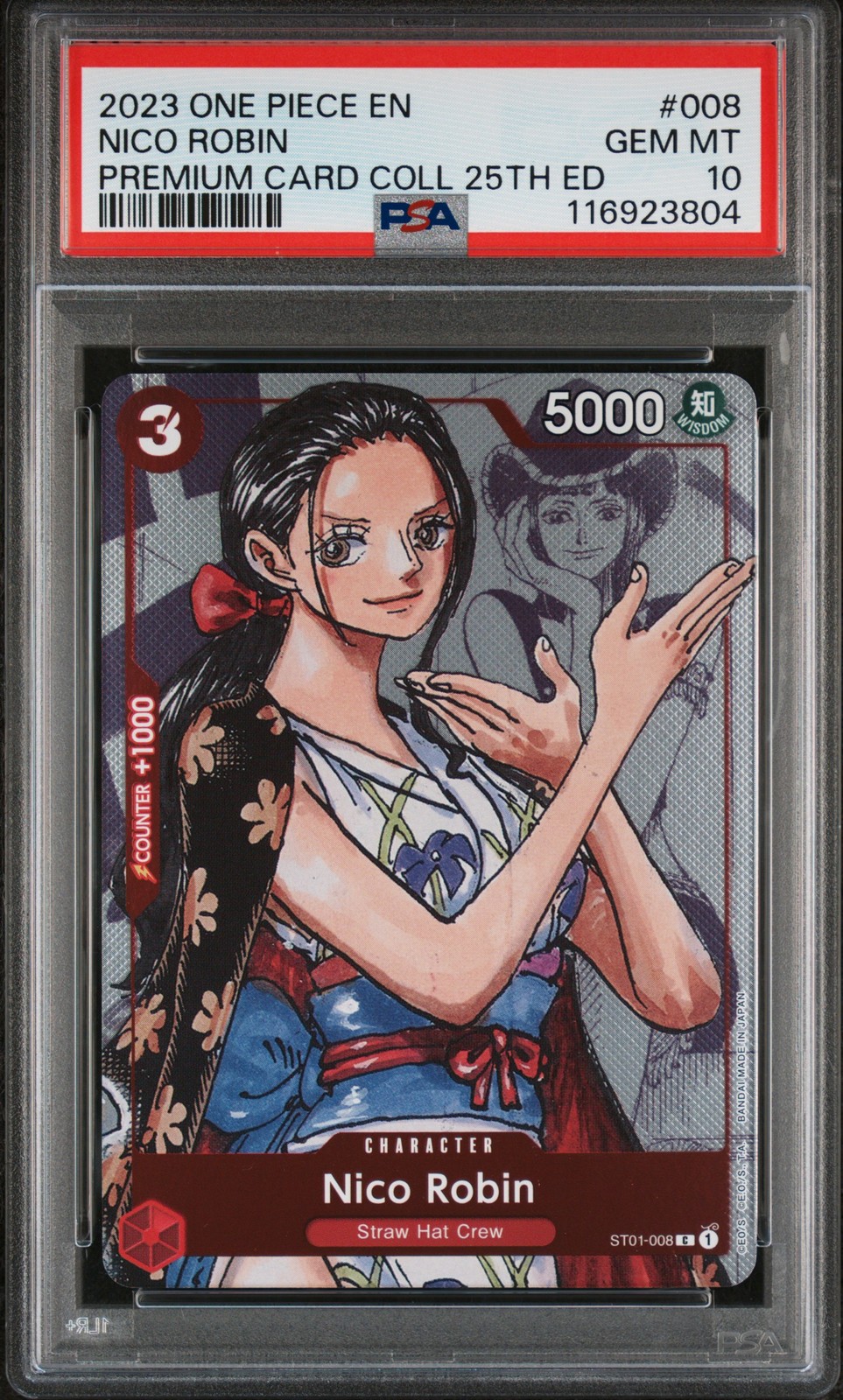 2023 ONE PIECE PREM BANDAI PREM CARD COLL 25TH ED #008 NICO ROBIN PSA 10