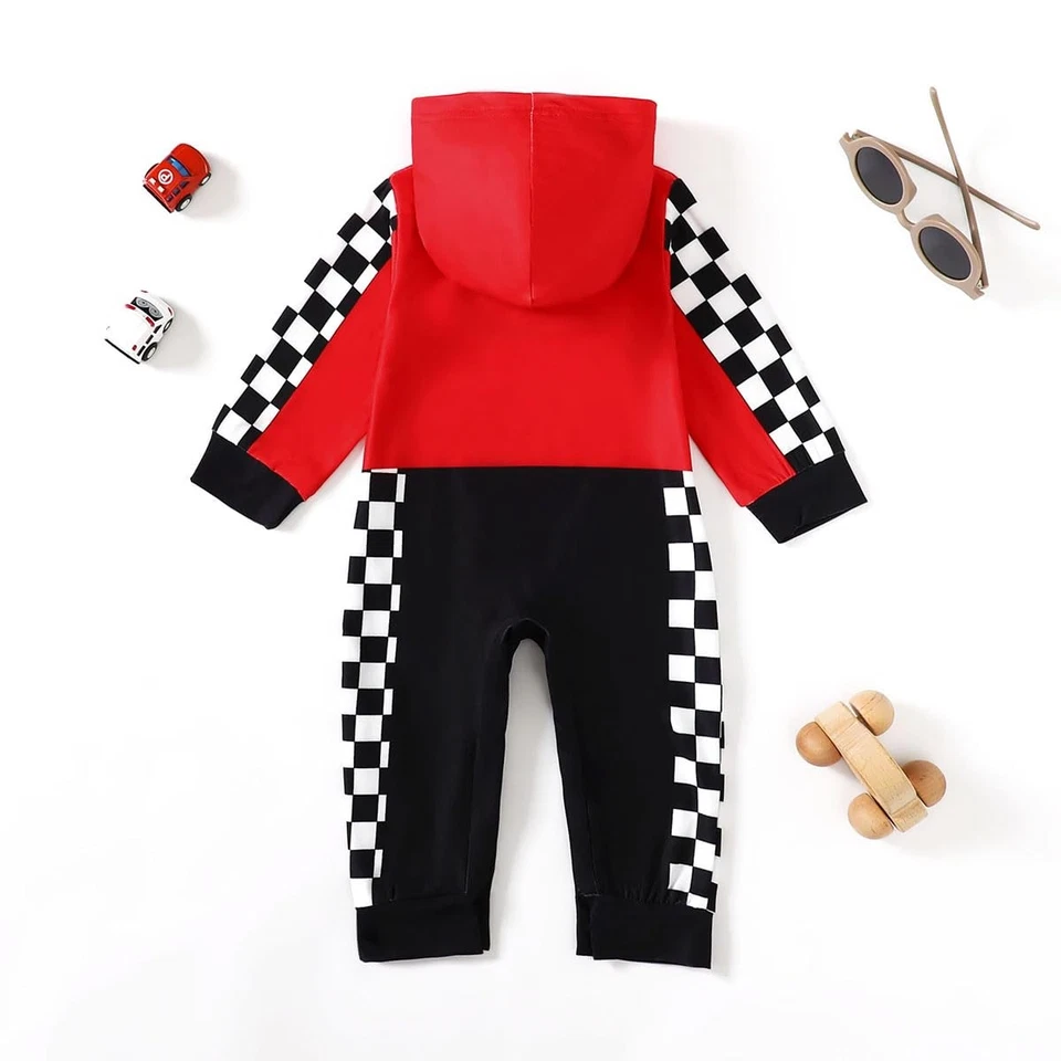 Baby Boy Halloween Outfit Toddler Clothes Birthday Race Car Driver Hooded Rom... - Image 3 of 4