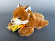 Steiff Mini Fox Plush Laying Down Button in E...