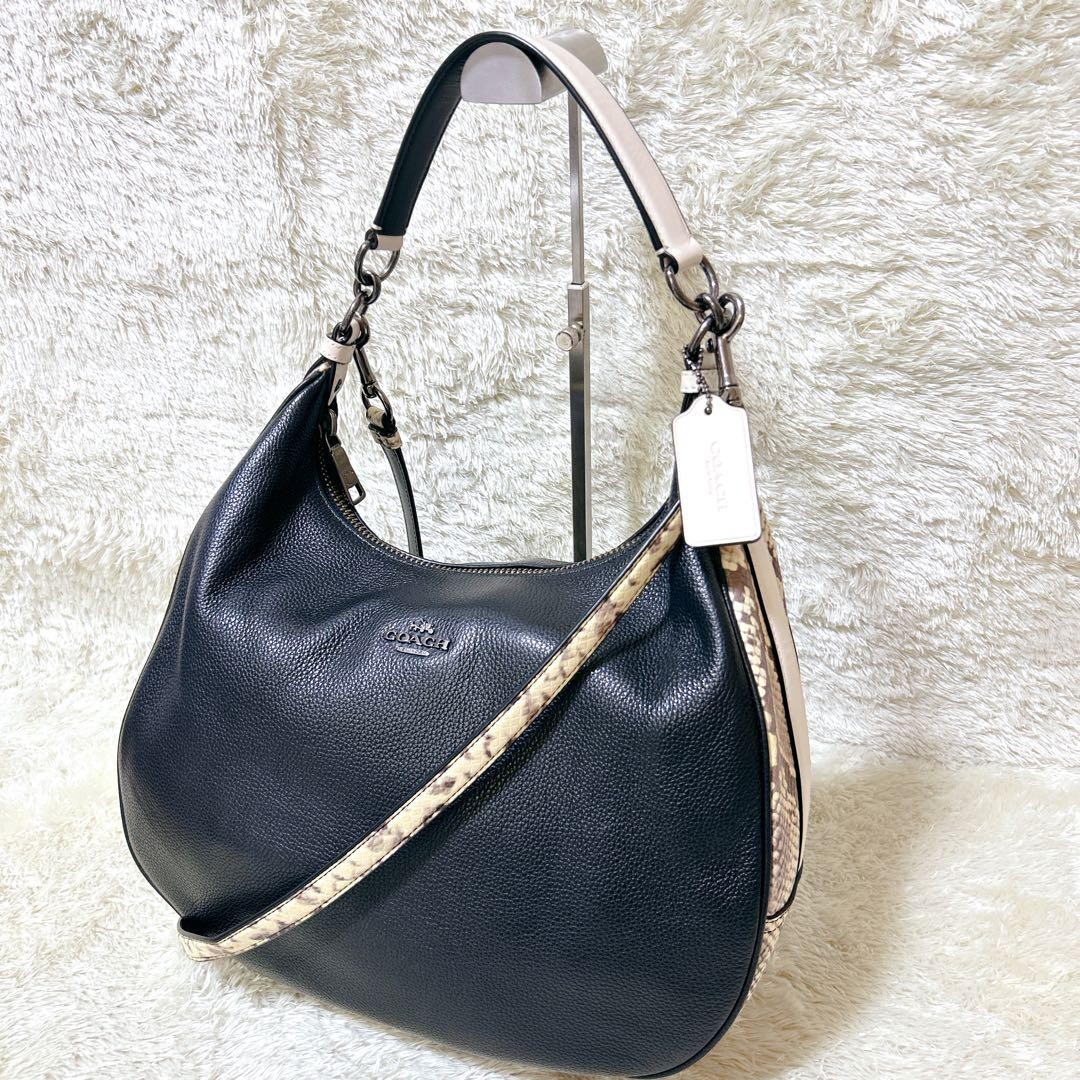COACH 2way Shoulder Bag Python Pattern Half Moon … - image 1