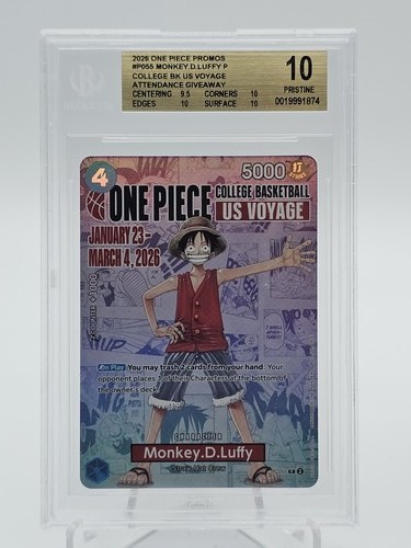 MONKEY.D.LUFFY 2026 ONE PIECE #P-055 COLLEGE BASKETBALL BGS 10 PRISTINE Q6092