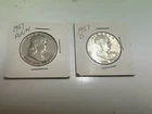 Two (2) 1957 Franklin Half Dollars, – 90% Silver –  Nice, Original, Circulated