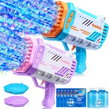 Sloosh 2 Packs 69 Holes Bubble Gun with Solution Refill for Toddlers, Kids, R...