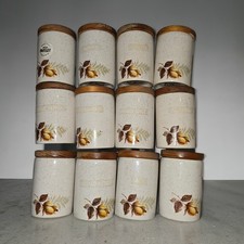 Vintage Ceramic Spice Jars Kernewek Full Set X12 Country Kitchen Wooden Tops