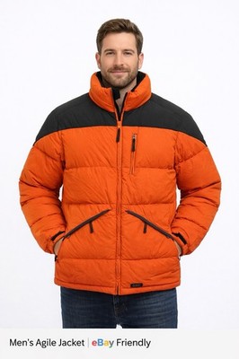 Aigle Down Feather Puffer Down Jacket Coat Orange Black Full Zip Men's Medium
