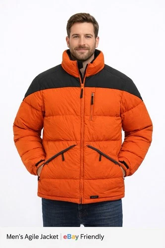 Aigle Mens Agile Jacket Regular Orange Black Down Feather Puffer Coat Medium - product listing photo