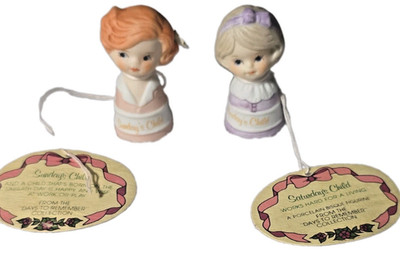 Days To Remember Porcelain Child Figurines Sunday's Child Saturday's Child 2pc